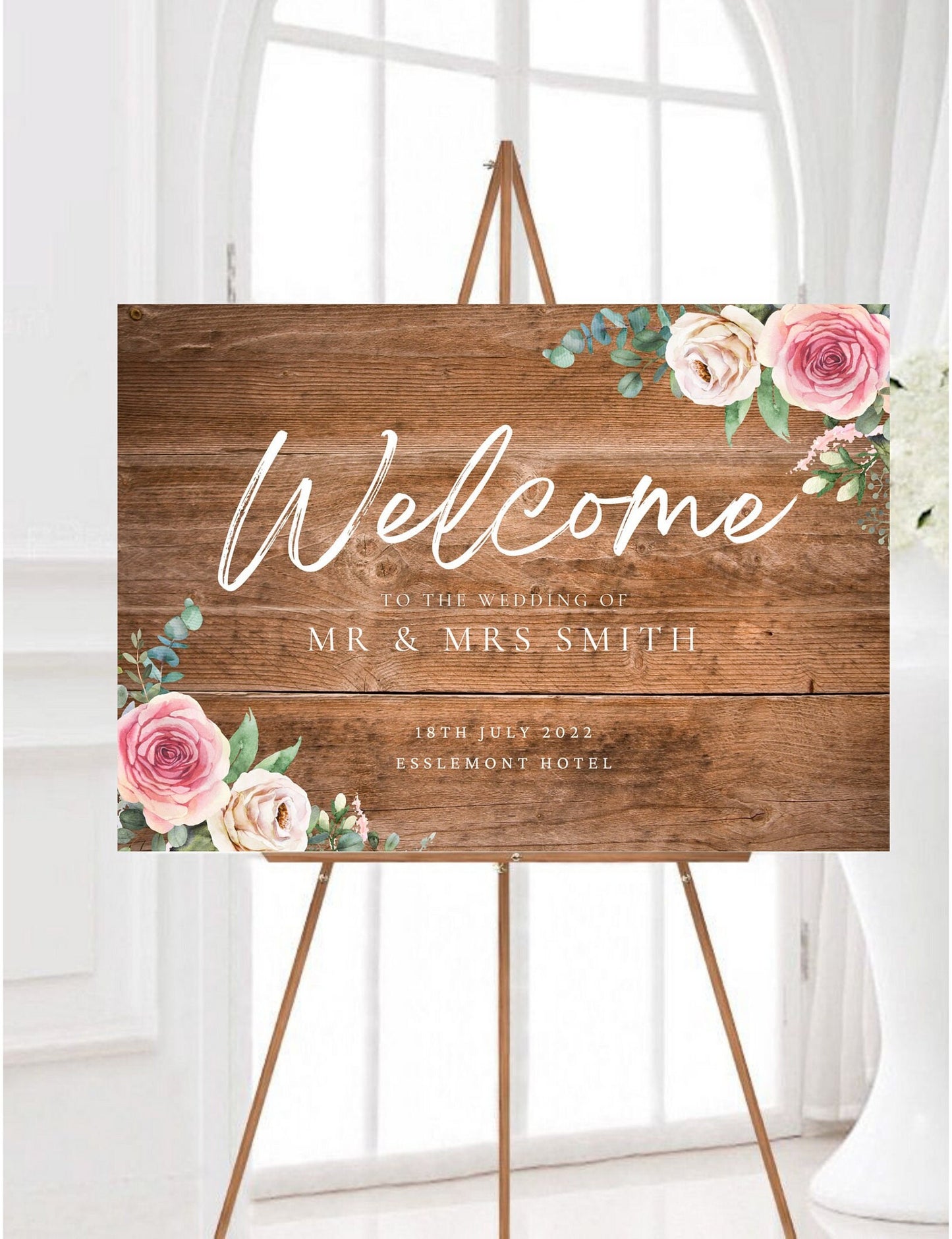 Wooden Effect Wedding Welcome Sign, Rustic Wedding Signage, Rustic Welcome Sign