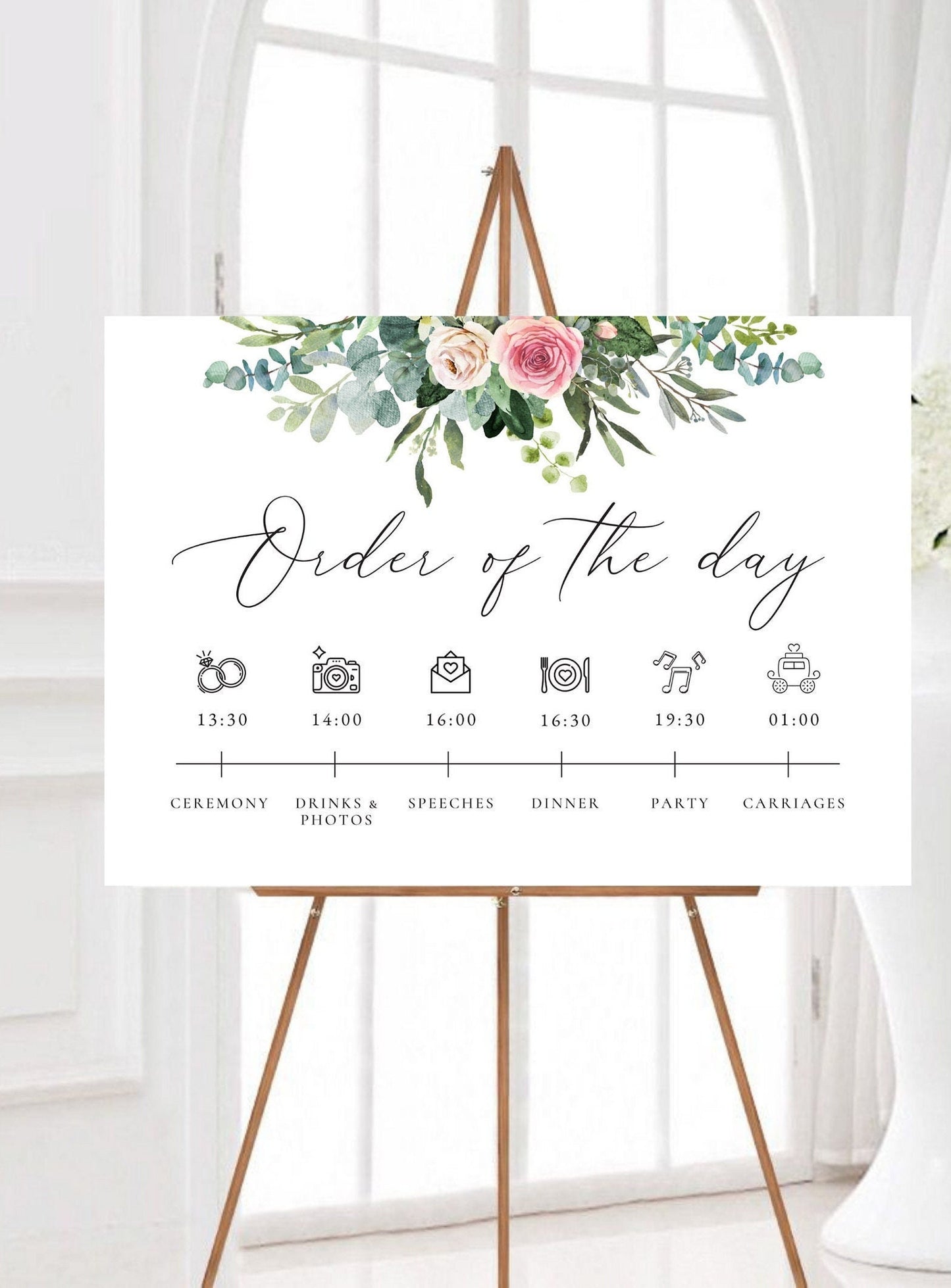 Greenery and Floral Order of the Day Sign, Eucalyptus Wedding Ceremony Order of Events Wedding Program