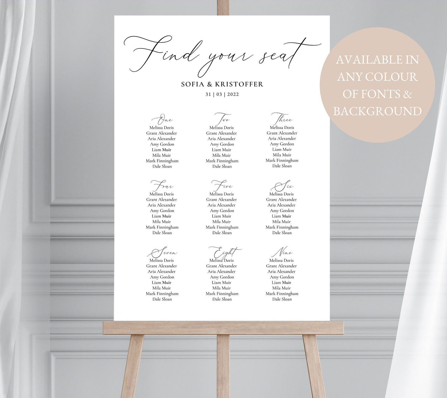 Calligraphy Wedding Table Plan, Large Minimalist Seating Chart, Find Your Seat Sign, Our Favourite People, Modern Wedding Table Plan