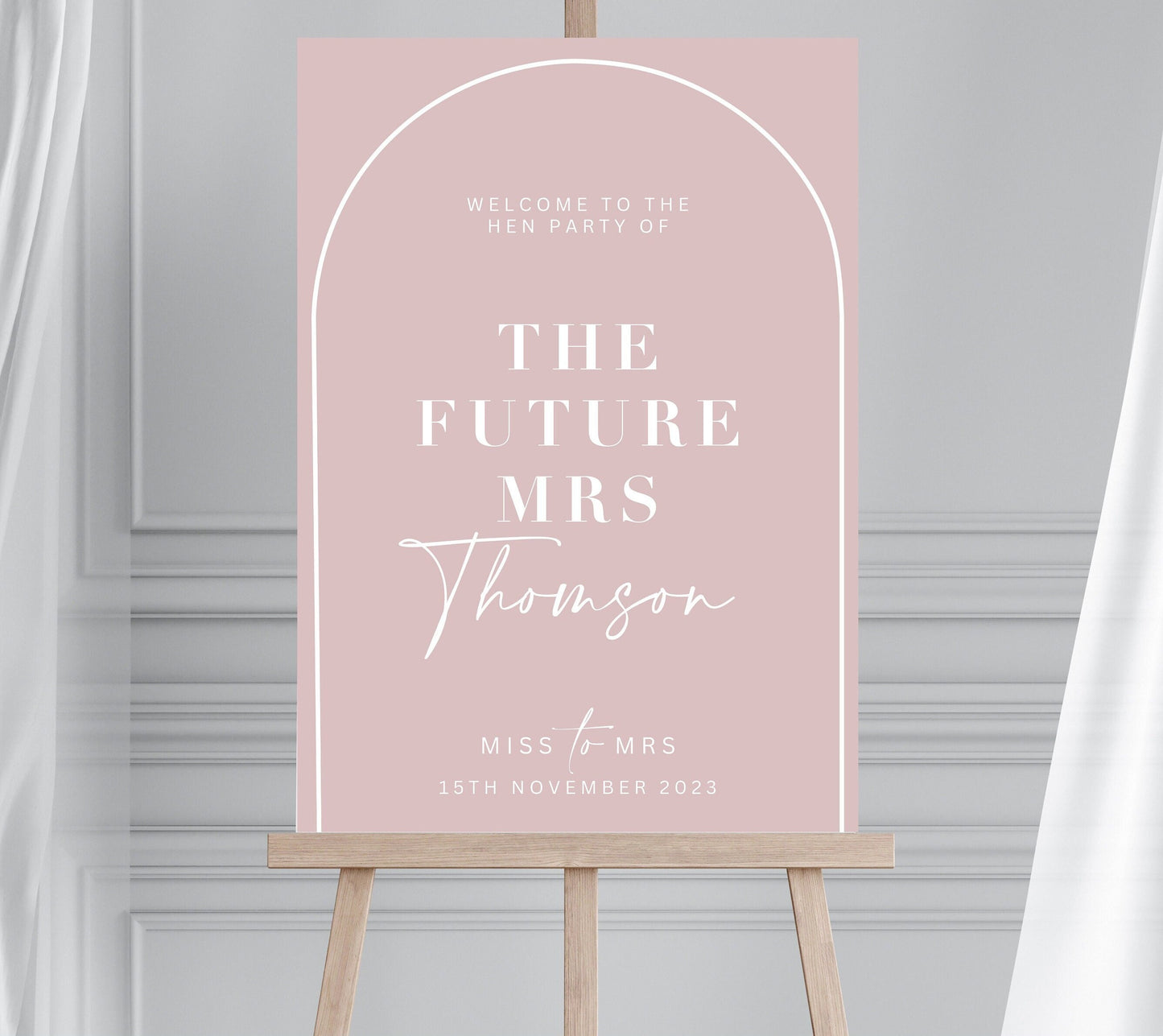 Blush Minimalist Hen Party Sign, Miss to Mrs Sign, Pink The Future Mrs Sign, Hen Party Welcome Sign, Modern Hen Party Sign, Minimalist hens