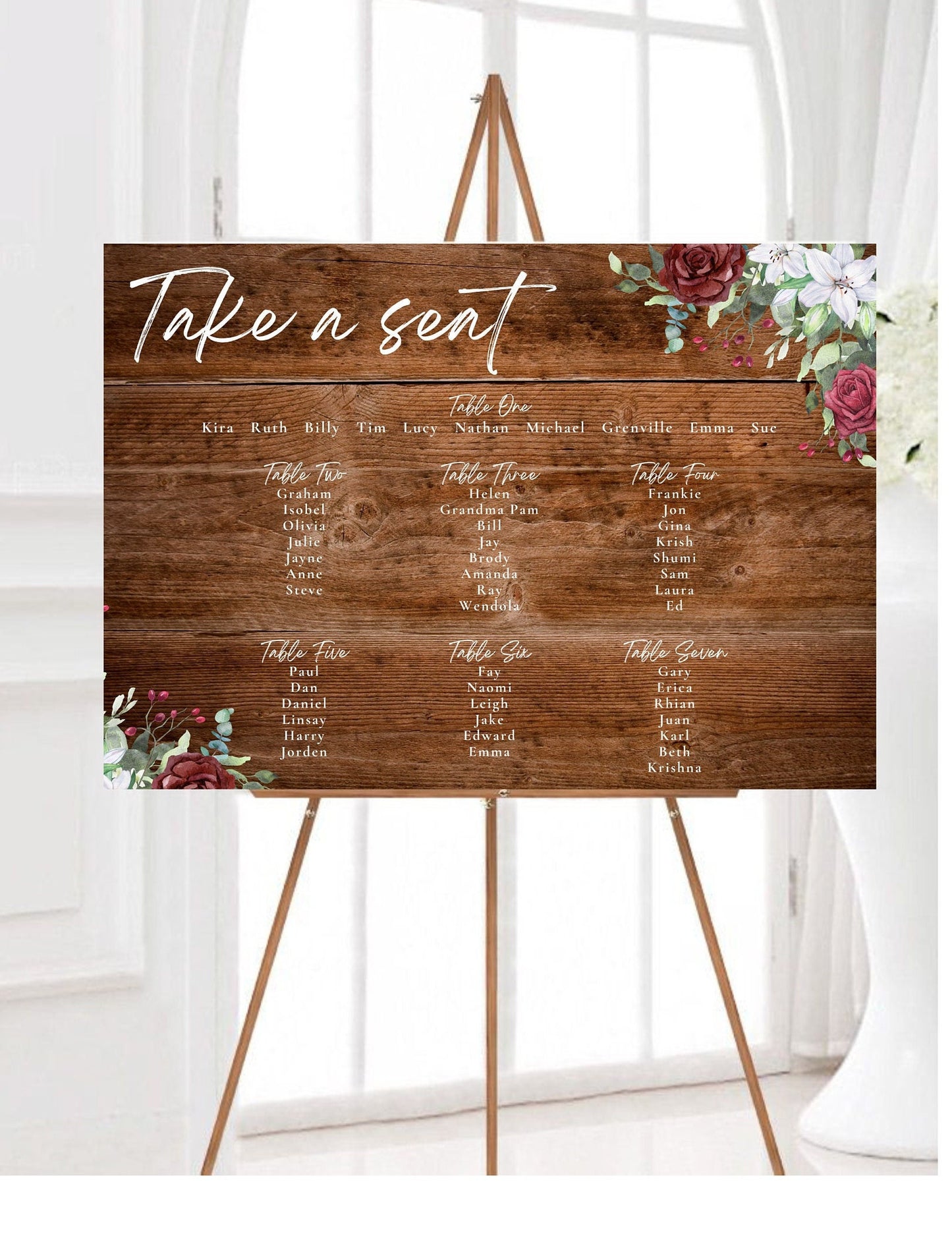 WOODEN EFFECT Wedding Table Plan, Rustic Wooden Seating Chart, Wooden Seating Plan Board, Boho Wedding Signs, Rustic Barn Wedding