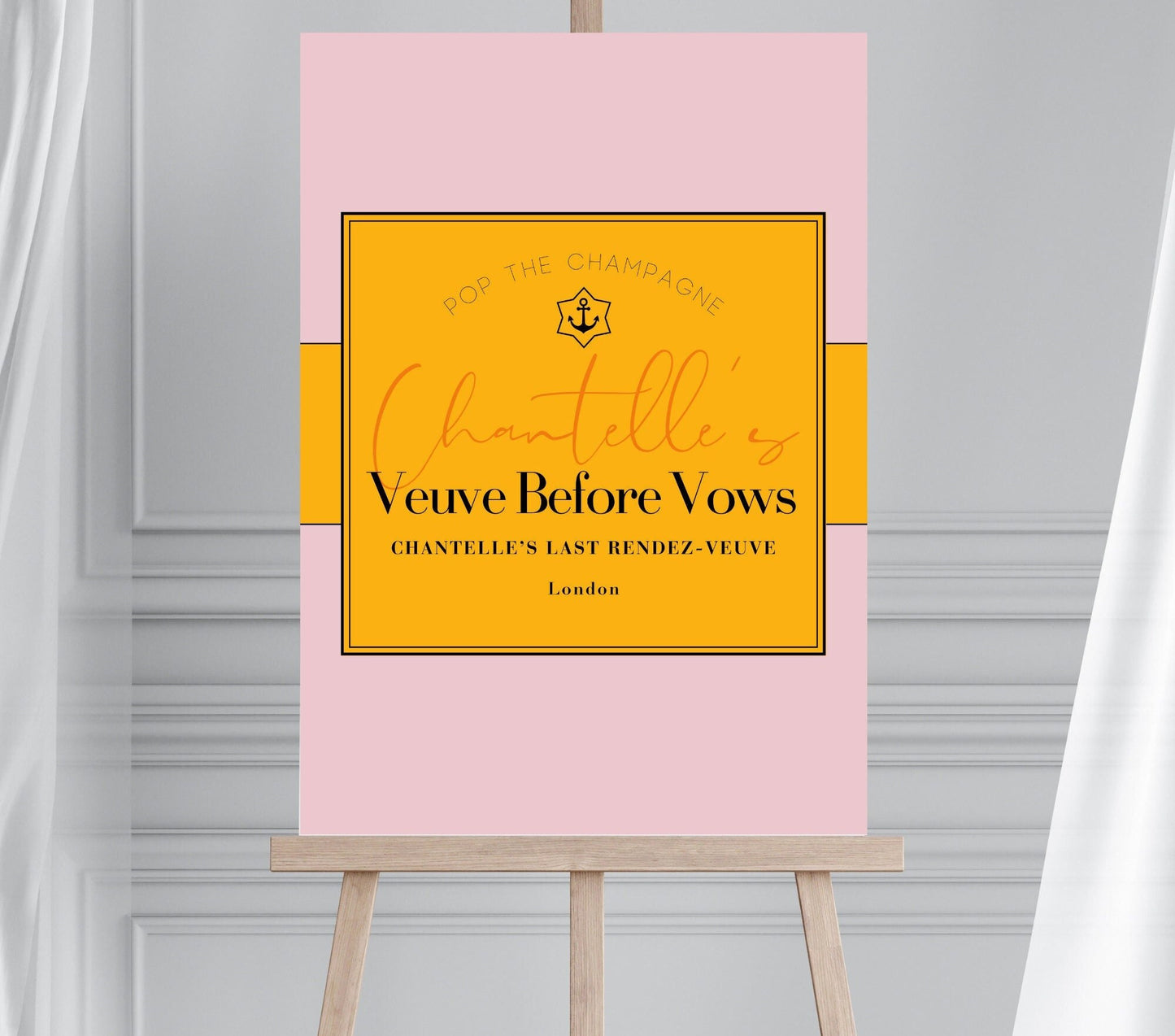 VEUVE BEFORE VOWS Pink Hen Party Welcome Sign, Champagne Bridal Shower Sign, Rendez Veuve Hen Party Welcome Sign, Bubbly Hen Party Sign