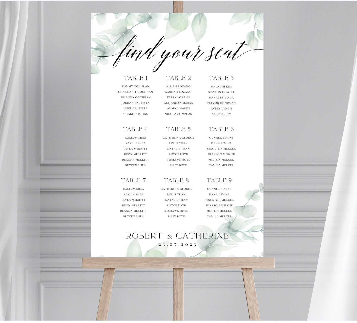 Eucalyptus Seating Plan Wedding Welcome, Botanical Wedding Seating Plan, Greenery Seating Chart, Wedding Table Plan, Botanical Table Plan