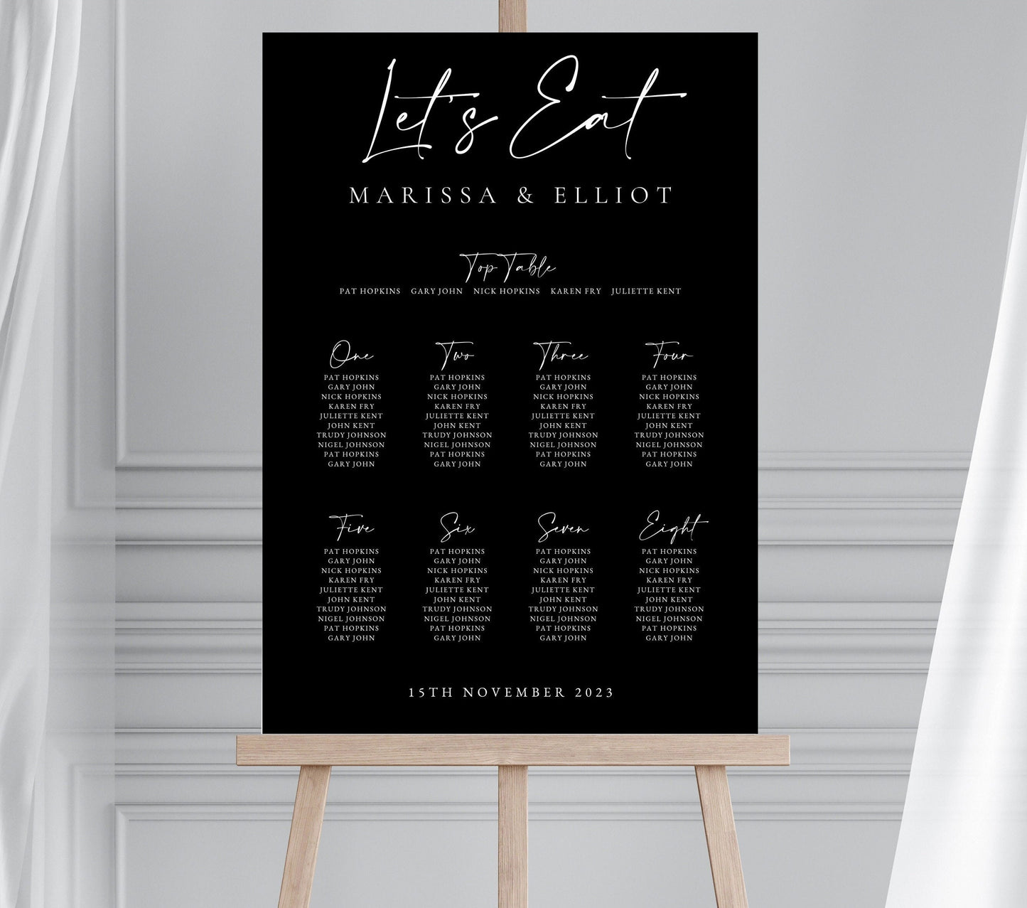 Personalised Black and White Wedding Table Plan, Black Modern Wedding Decor Seating Chart, Black Wedding Signs