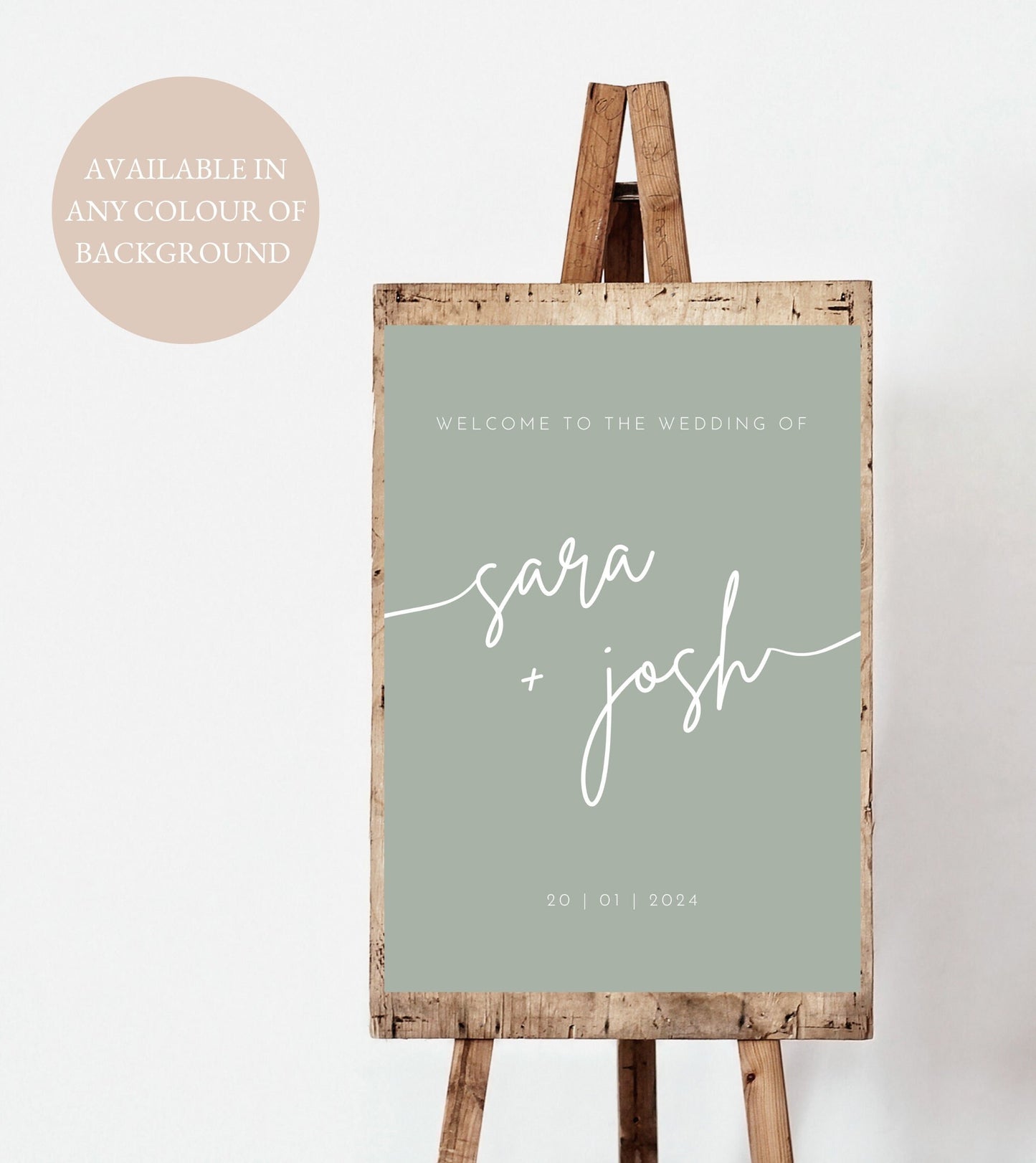 Calligraphy Sage & White Wedding Welcome Sign, Sage Wedding Signage, Rustic Olive Wedding Welcome Sign