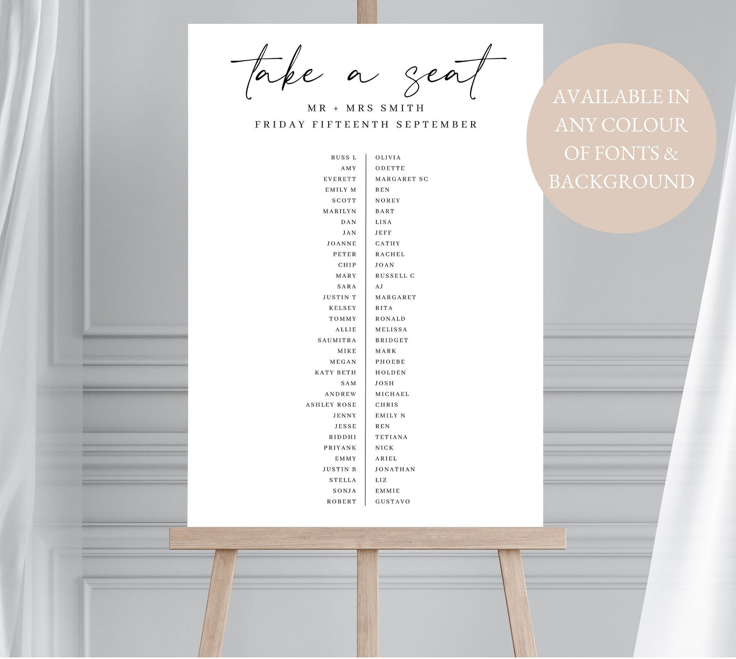 Minimalist Banquet Wedding Seating Plan, Long Seating Chart, Micro Wedding Table Plan, Banquet Table Plan
