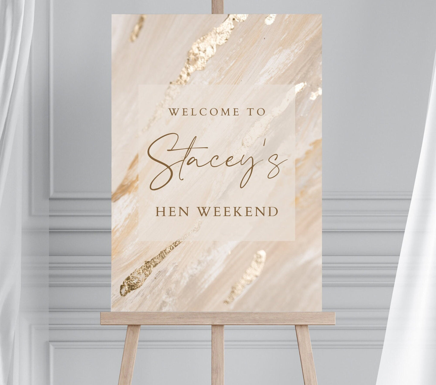 Gold and Blush Bridal Shower Welcome Sign, Nude Hen Party Welcome Sign, Gold Leaf Effect Wedding Welcome Sign