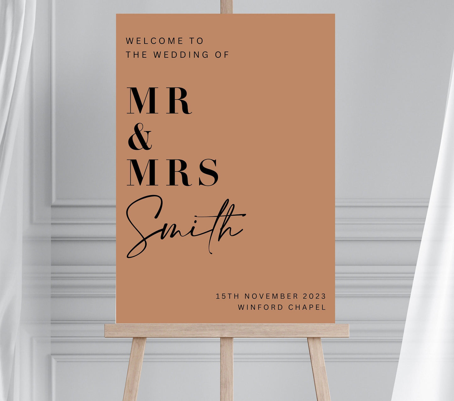 Modern Tan Wedding Welcome Sign, Wedding Sign, Boho Brown Wedding Welcome Board, Minimalist Bold Welcome Sign, Large Wedding Welcome Sign