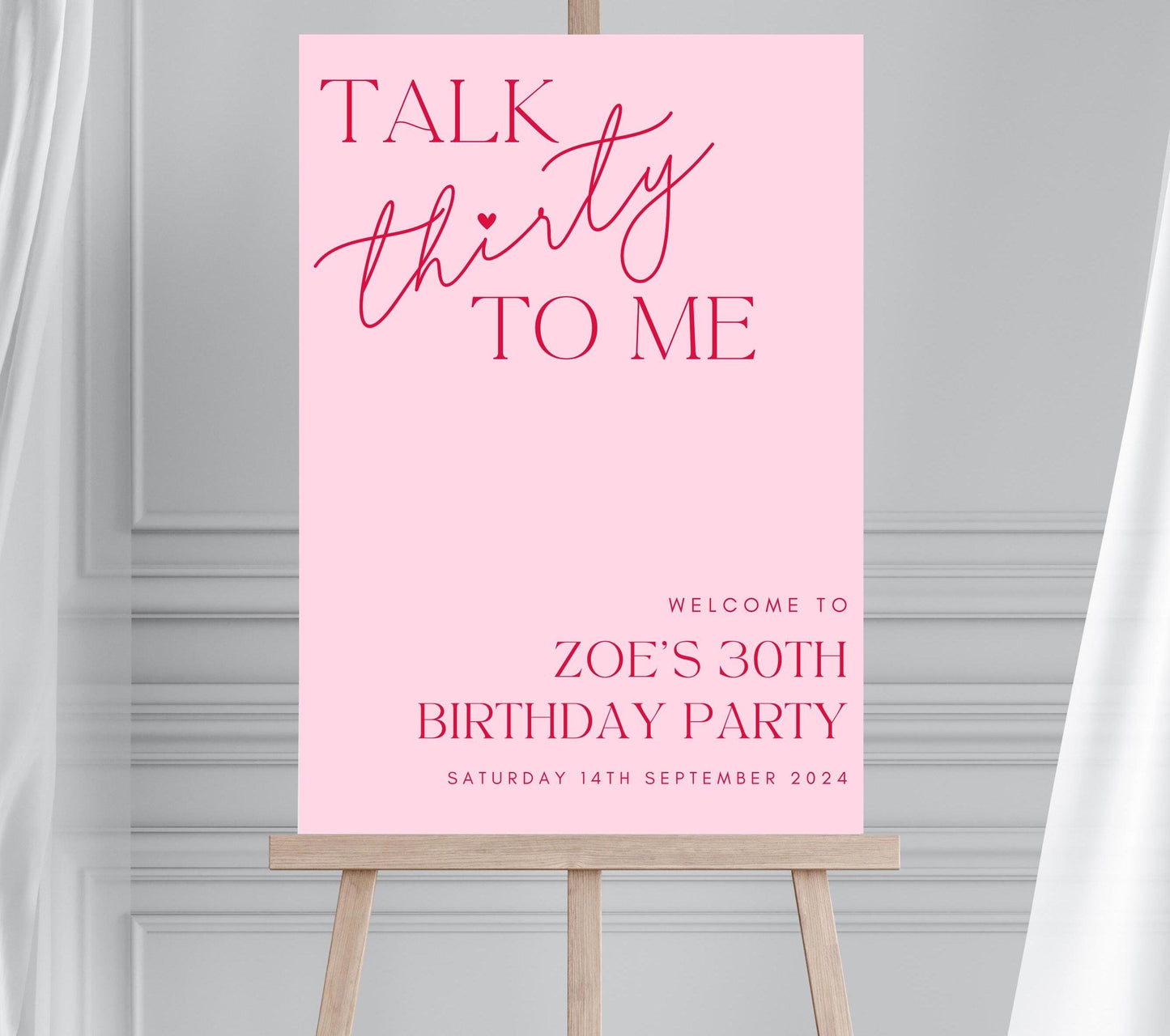 Pink and Red Party Welcome Sign Customisable Modern Talk 30 To Me 30th Birthday Party Welcome Sign Talk Thirty To Me Sign A1 A2 A0 Sign