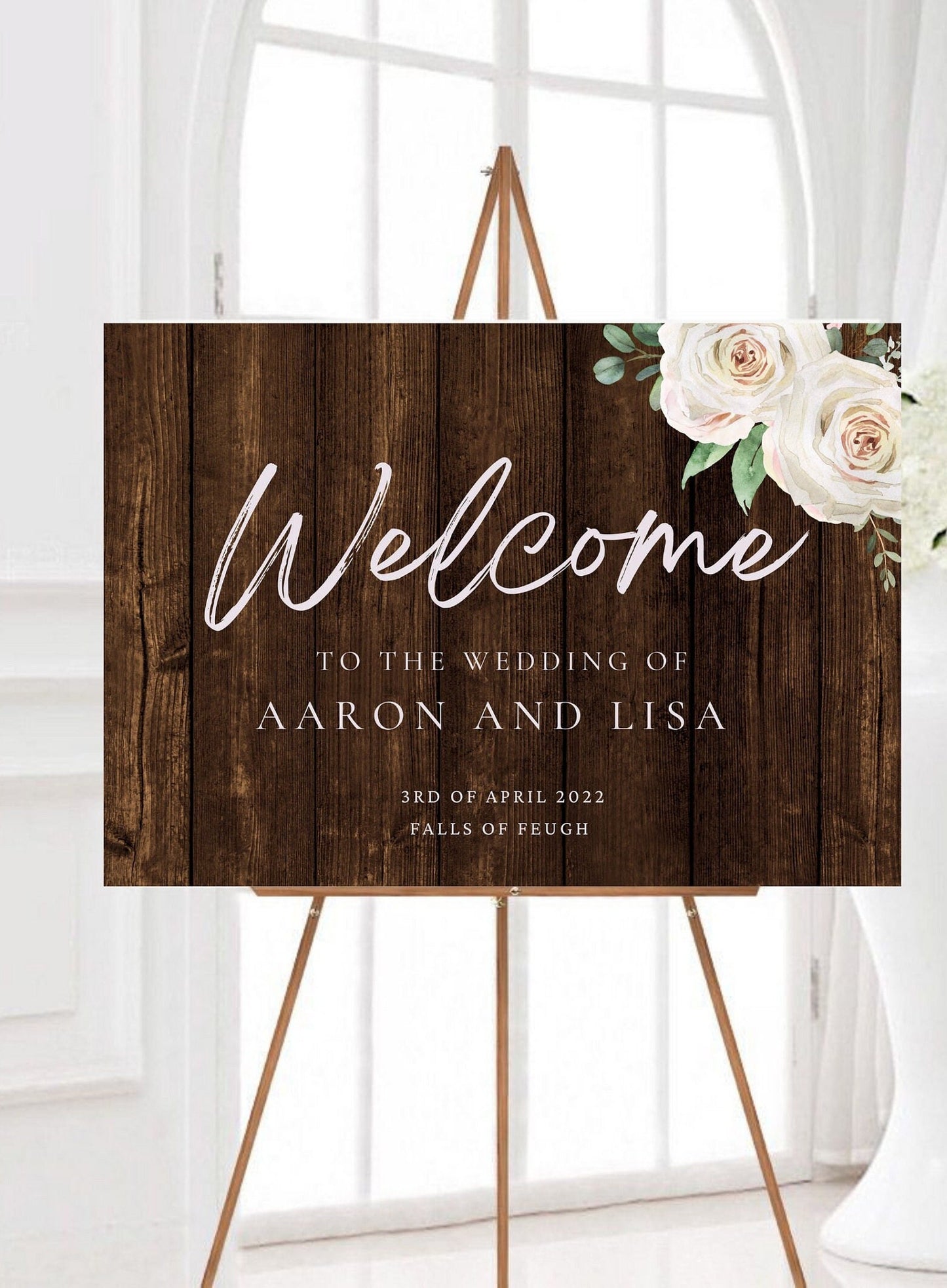 Wooden Effect Wedding Welcome Sign, Rustic Wedding Signage, Wooden Wedding Sign