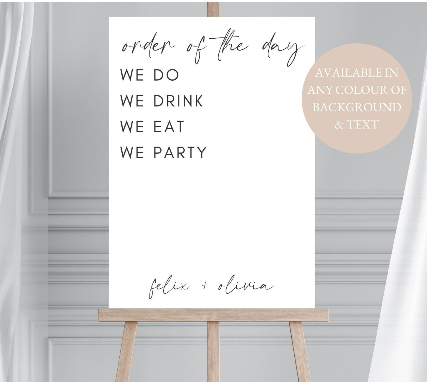Personalised Minimalist Order of the Day Sign, Wedding Order of Events, Wedding Timeline, Modern Wedding Signage, Large Order of Events Sign