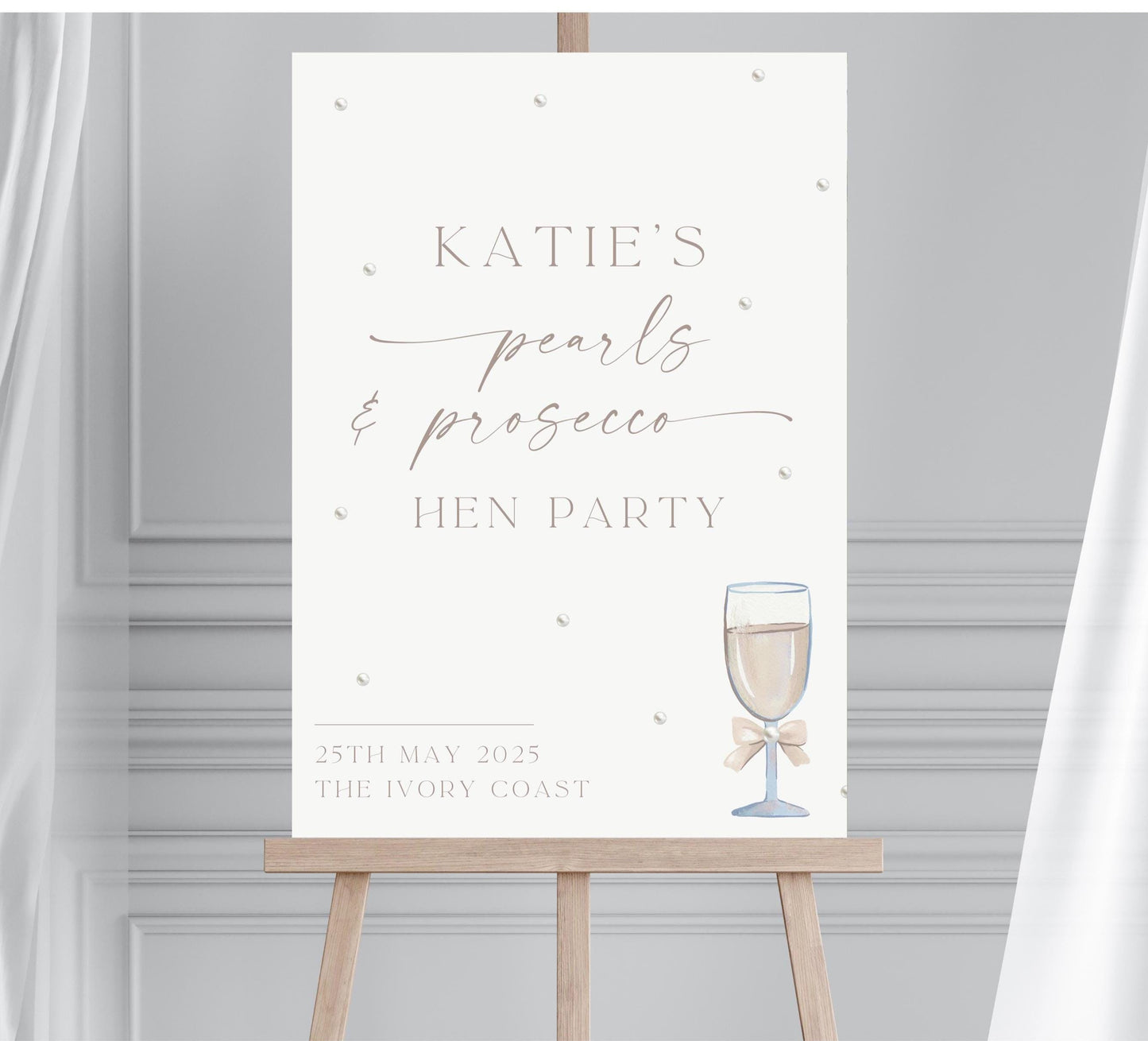 Pearl and Prosecco Hen Party Welcome Sign, Pearl Themed Welcome Sign, Elegant Bridal Shower Decor, Professionally Printed Foamex Board
