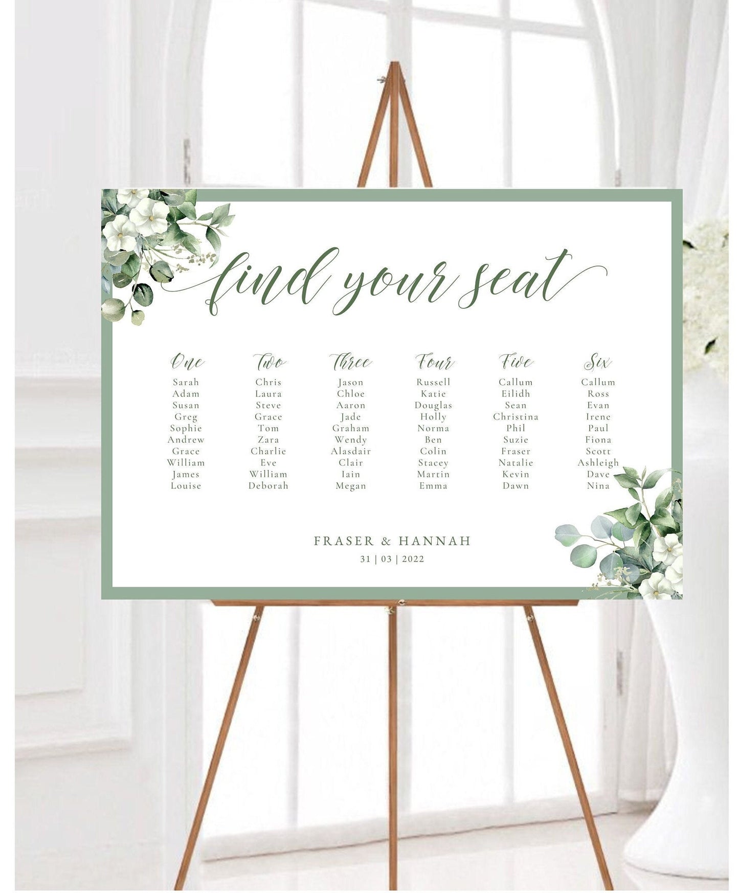Eucalyptus Leaf Table Plan, Greenery Wedding Seating Chart, Foliage Wedding Seating Plan, Rustic Seating Plan, Eucalyptus Seating Plan