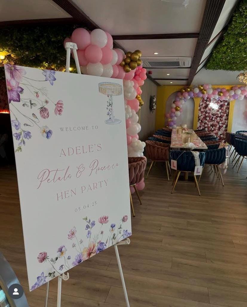 Petals and Prosecco Hen Party Sign, Pastel Wildflower Themed Hen Party, Floral Champagne Themed Bachelorette, Large Welcome Poster
