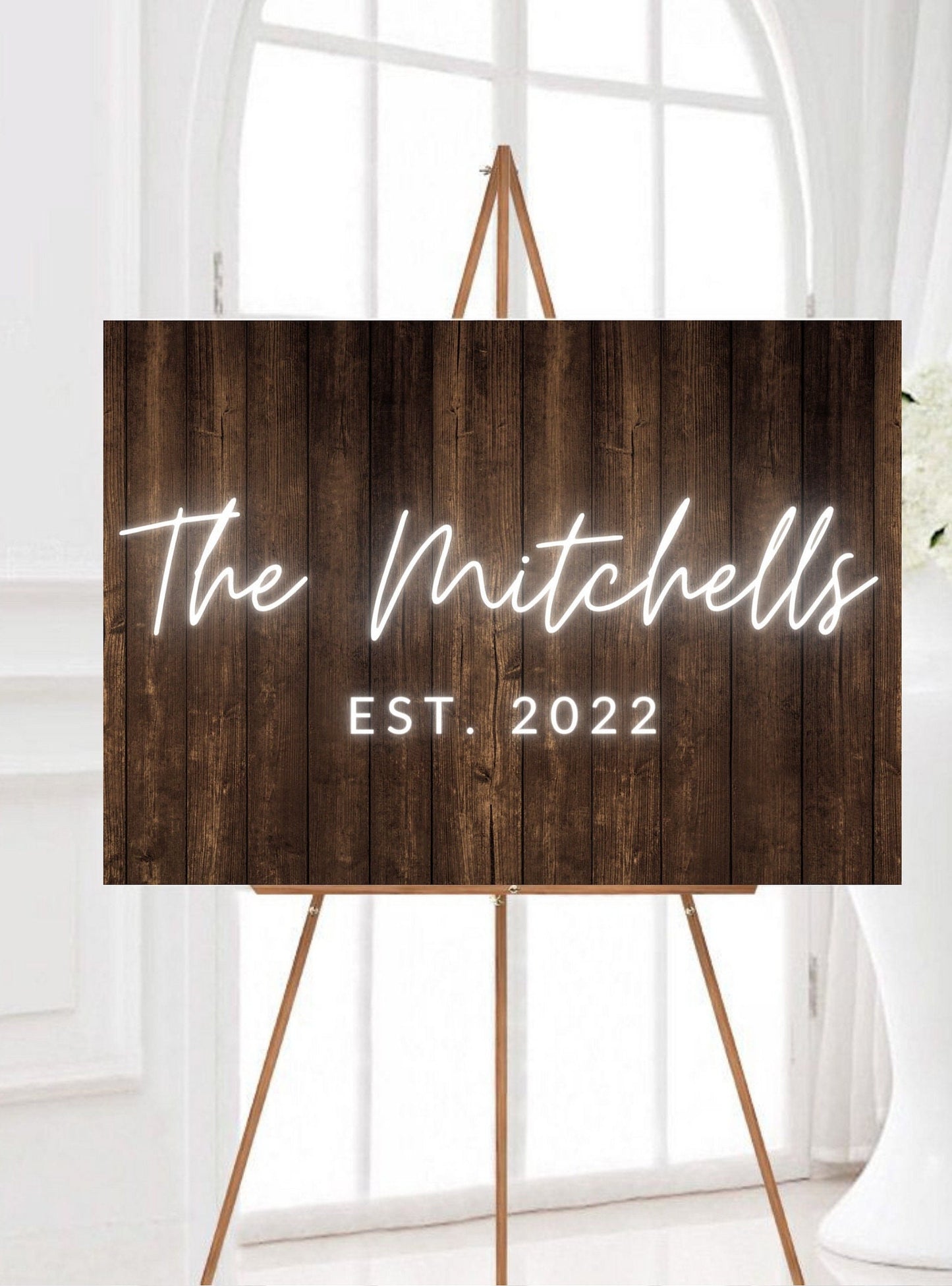Wooden Neon Effect Wedding Sign, Rustic LED Neon Effect Wedding Sign, Custom Neon Sign, Party Wall Decor
