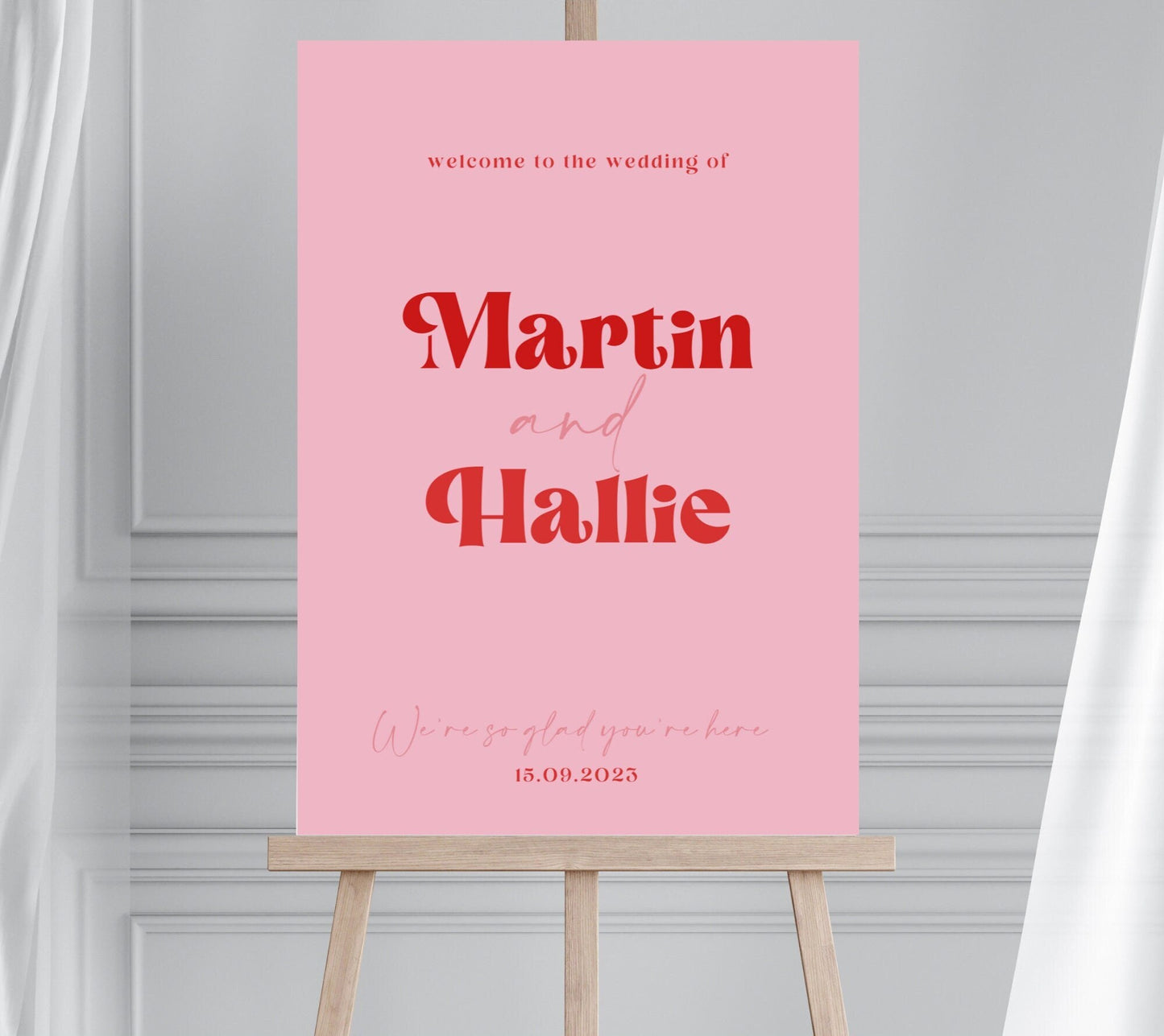Retro Style Red and Pink Wedding Welcome Sign, Groovy 70s Wedding Sign, Hot Pink Disco Wedding Sign, Pink and Red Disco Hen Party Sign