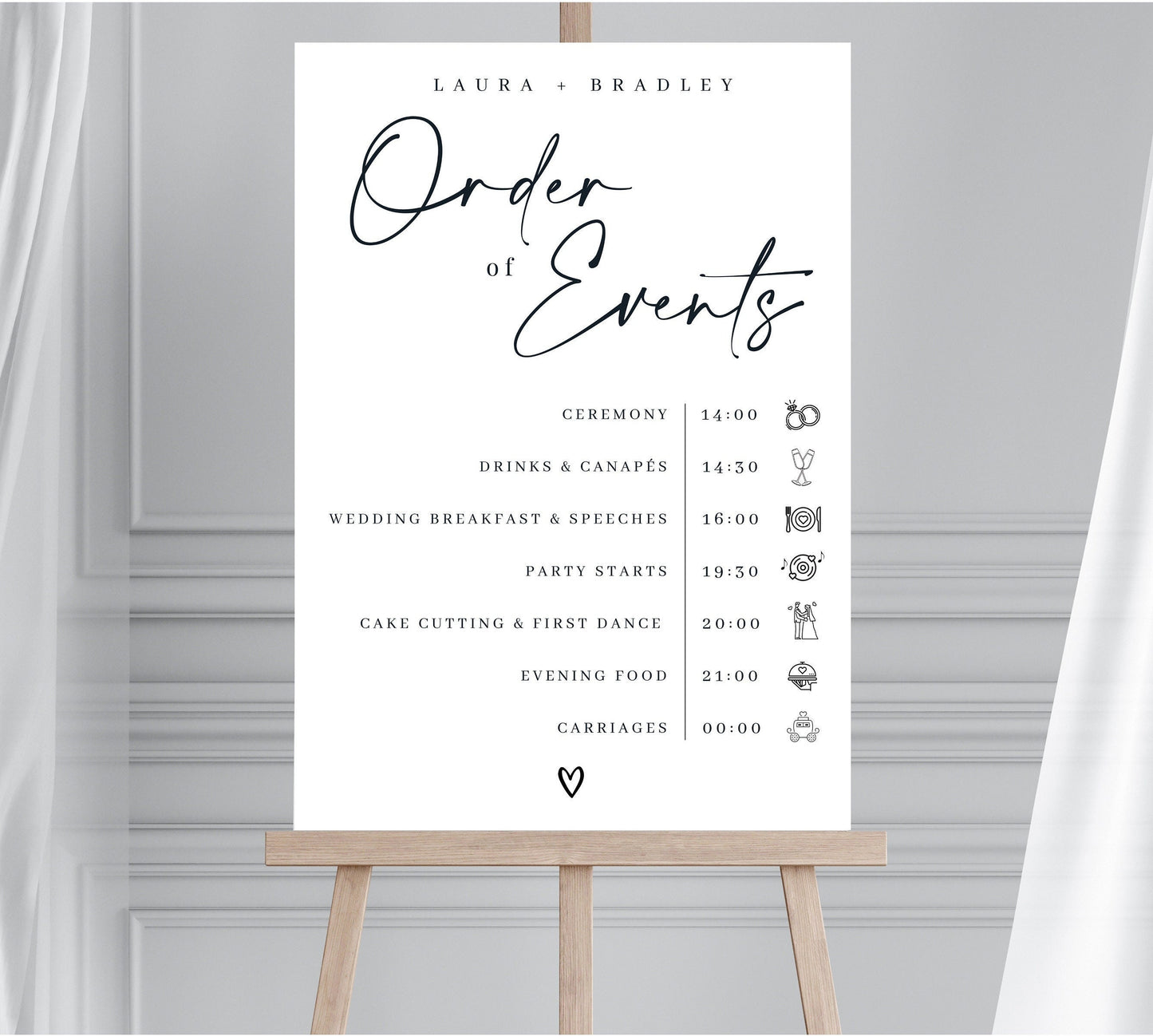 Wedding Order of the Day Sign, Wedding Order of Events Sign, Wedding Timeline, Wedding Itinerary Sign, Minimalist Wedding Sign