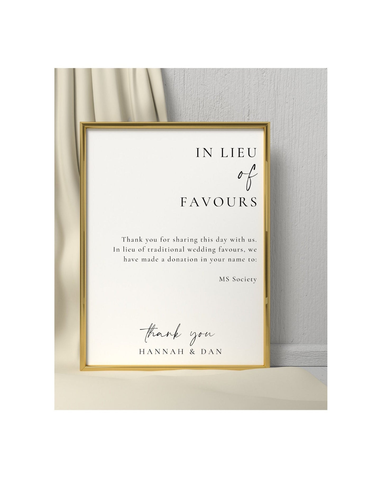 IN LIEU of FAVOURS Print, Wedding Donation Sign, Wedding Charity Sign, Wedding Gift Sign