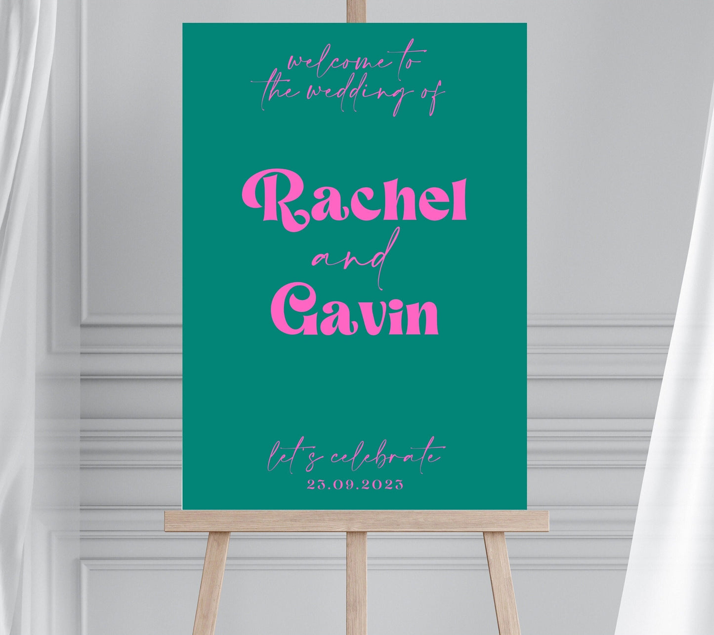 Retro Style Green and Pink Wedding Welcome Sign, Alternative Wedding Sign, Modern Funky Disco Wedding Sign, Disco Hen Party Sign