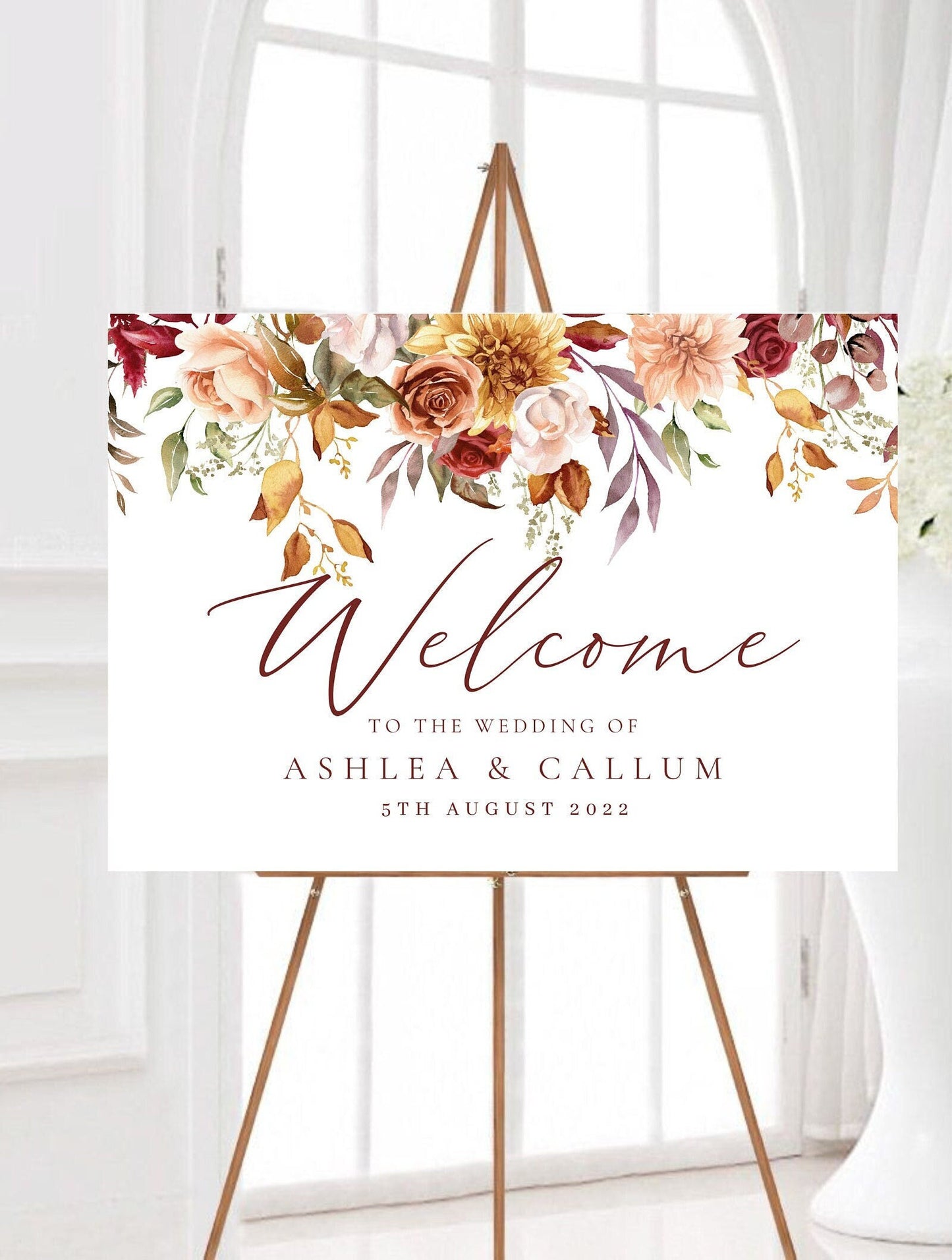 Autumn Floral Wedding Welcome Sign, Autumnal Wedding Welcome Sign, Autumnal Wedding Welcome Sign, Personalised Wedding Welcome Sign Fall