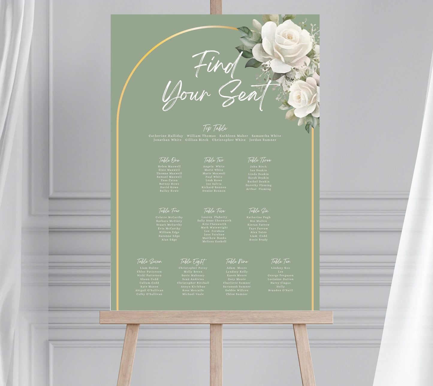 Foliage Sage Green and Gold Wedding Table Plan, Olive Wedding Seating Chart, Sage Seating Plan for Wedding, Sage and Gold Wedding