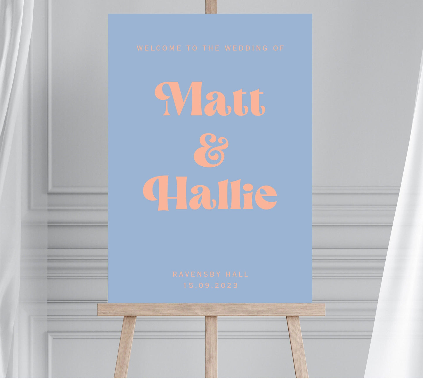 Retro Style Dusty Blue and Peach Wedding Welcome Sign, Groovy 70s Wedding Sign, Blue and Orange Disco Wedding Sign, Retro Disco Hen Party