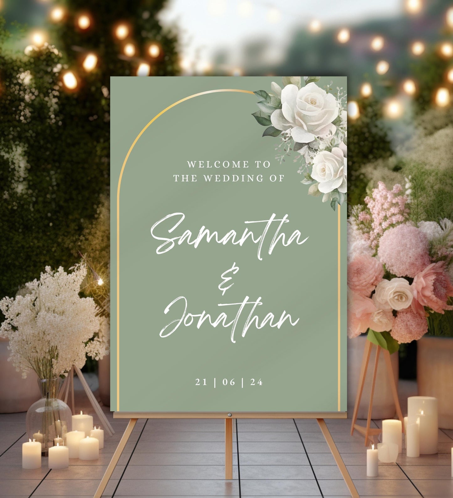 Sage and Gold Foliage Welcome Sign, Eucalyptus and Gold Wedding Sign, Greenery Gold Welcome Sign, Sage Wedding Sign