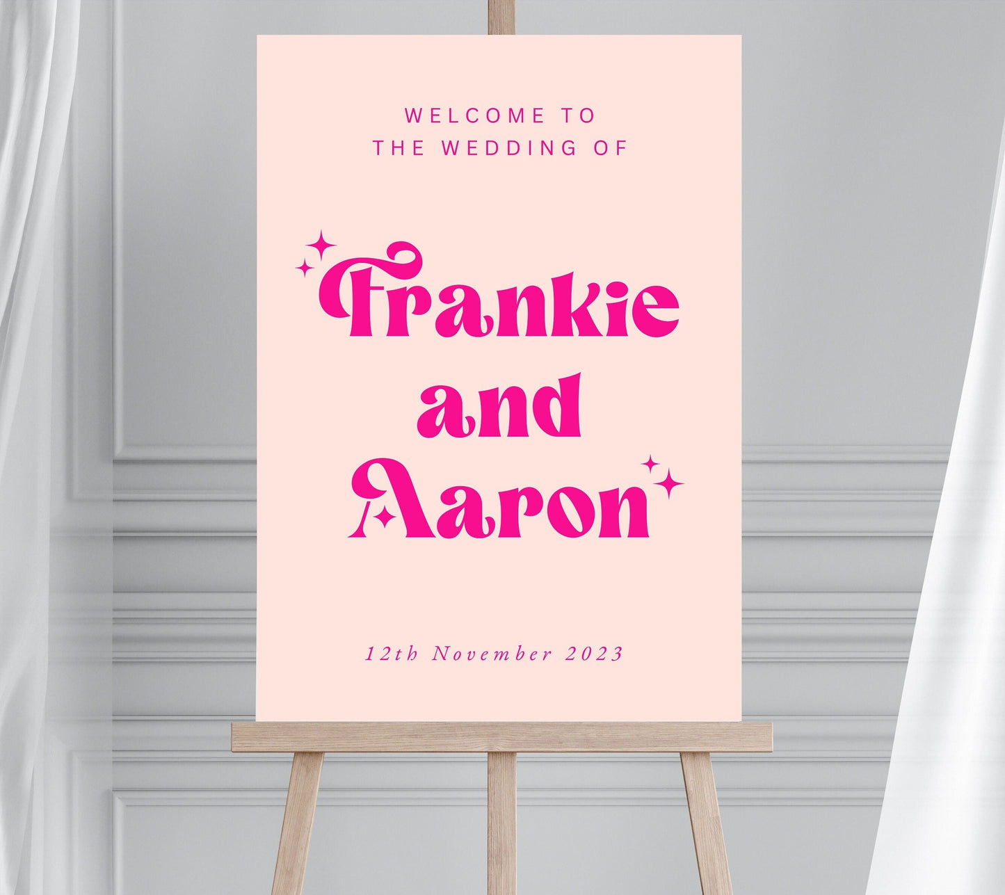 Retro Style Pink Wedding Welcome Sign, Groovy 70s Wedding Sign, Hot Pink Disco Wedding Sign, Pink Disco Hen Party Sign