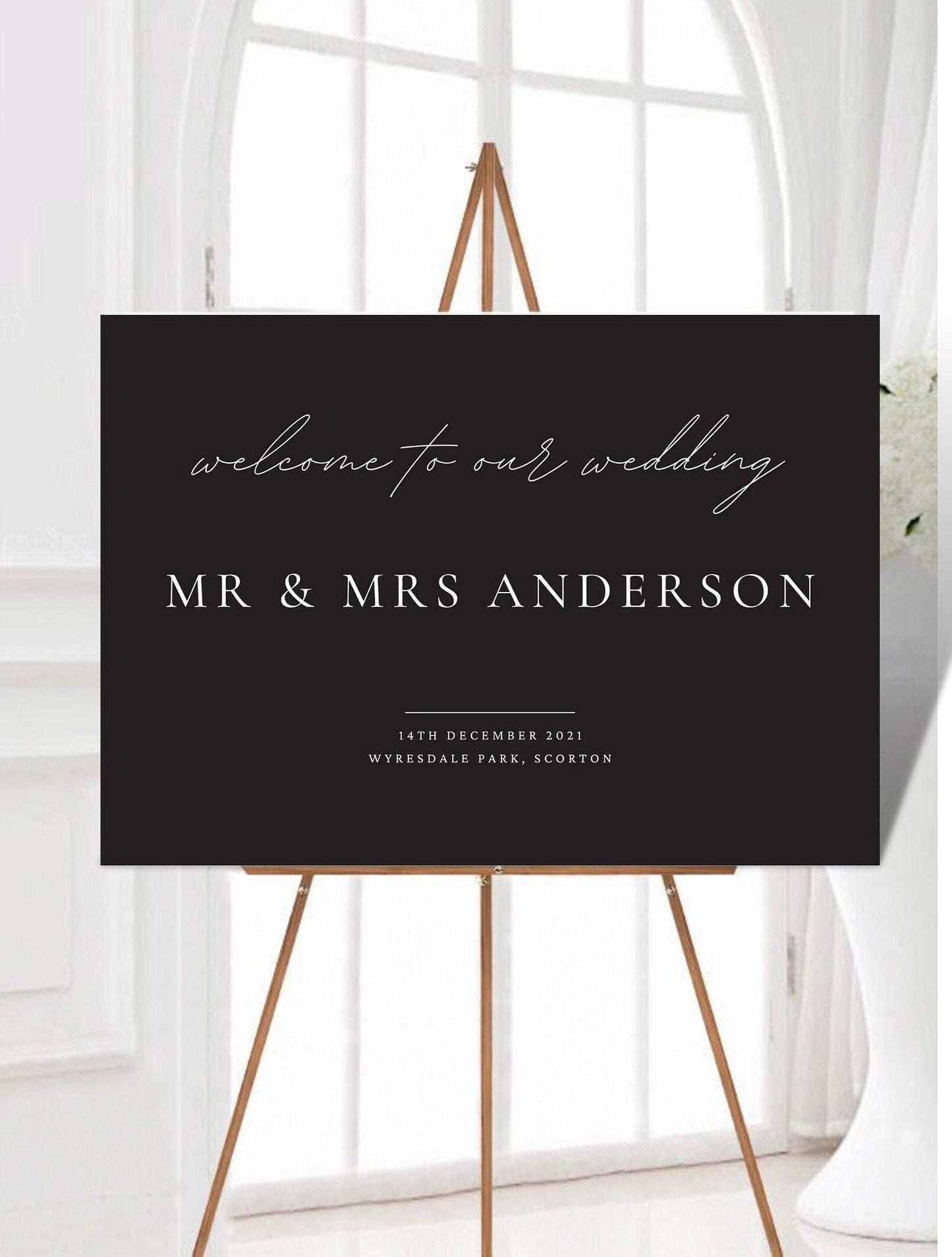 Minimalist Black & White Wedding Welcome Sign, Modern Event Reception Signage, Black Welcome Sign