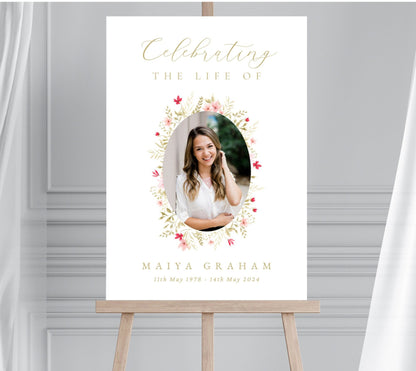 Personalised Funeral Memorial Sign, Funeral Photo Sign,  In Memory Picture Poster, A0 A1 A2 Celebration of Life Sign, Wake Personalised Sign