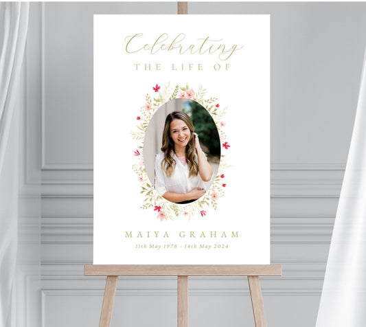 Personalised Funeral Memorial Sign, Funeral Photo Sign,  In Memory Picture Poster, A0 A1 A2 Celebration of Life Sign, Wake Personalised Sign