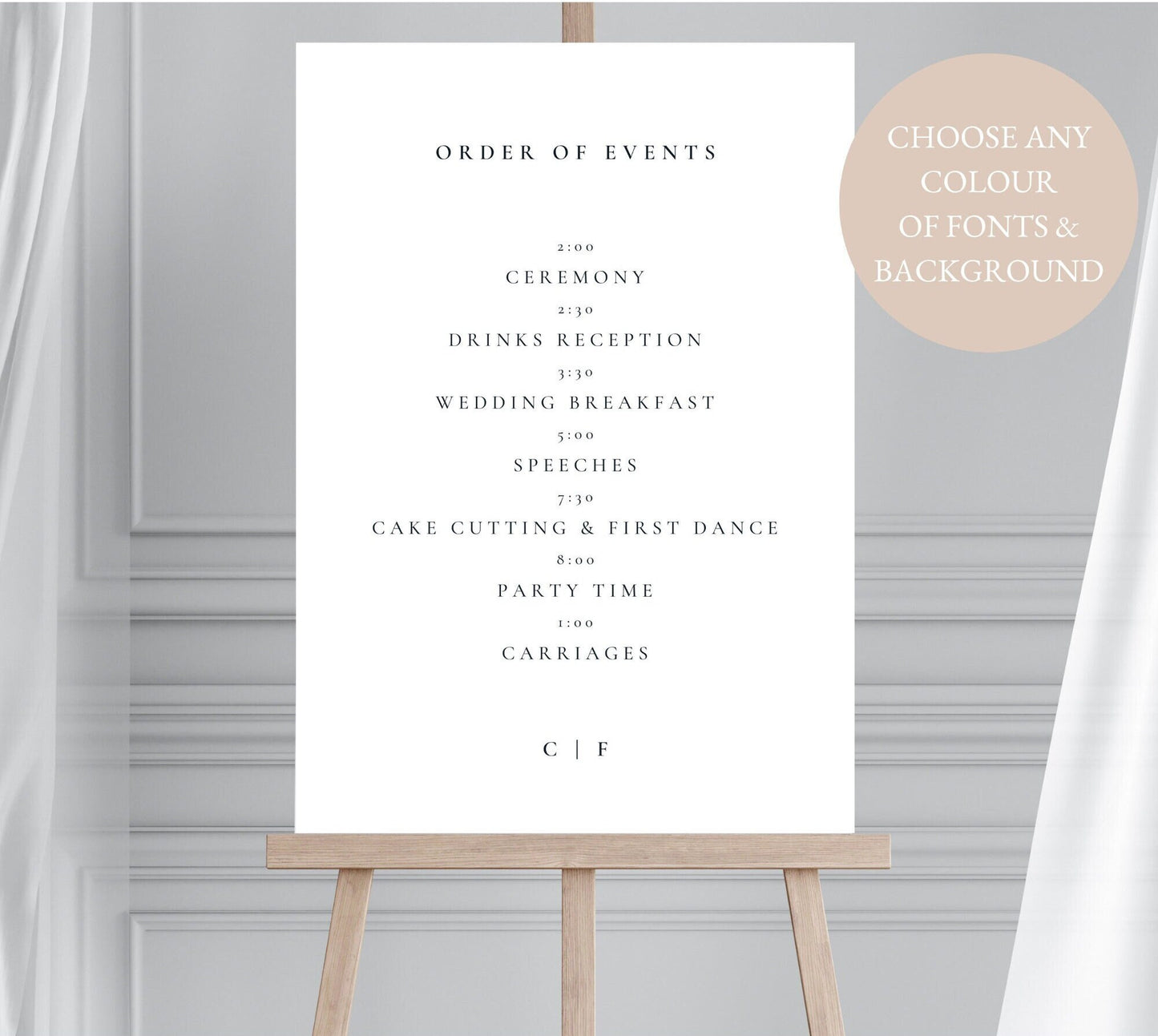 Personalised Minimalist Order of the Day Sign, Wedding Ceremony Order of Events Wedding Timeline, Wedding Itinerary