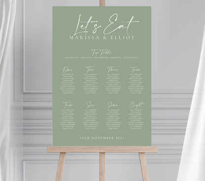 Personalised Sage Green Wedding Table Plan, Olive Wedding Decor Seating Chart, Sage Themed Wedding Sign