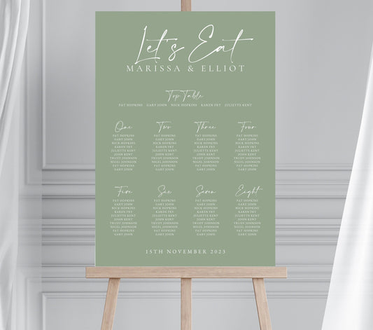 Personalised Sage Green Wedding Table Plan, Olive Wedding Decor Seating Chart, Sage Themed Wedding Sign
