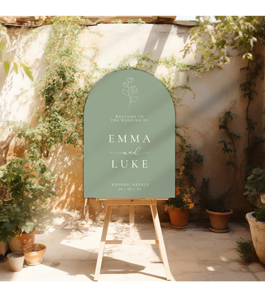 Minimalist Sage & White Arched Wedding Welcome Sign, Modern Event Reception Signage, Olive Wedding Sign, Upper Arch Wedding Welcome Board