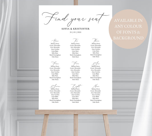 Calligraphy Wedding Table Plan, Large Minimalist Seating Chart, Find Your Seat Sign, Our Favourite People, Modern Wedding Table Plan