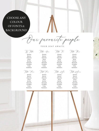 Calligraphy Wedding Table Plan, Large Minimalist Seating Chart, Find Your Seat Sign, Our Favourite People, Modern Wedding Table Plan