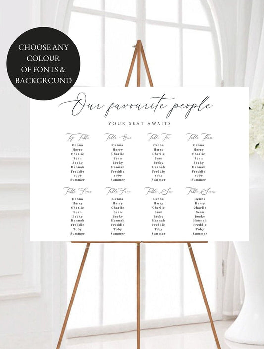 Calligraphy Wedding Table Plan, Large Minimalist Seating Chart, Find Your Seat Sign, Our Favourite People, Modern Wedding Table Plan