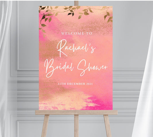 Pink and Gold Bridal Shower Sign, Hot Pink Hen Party Welcome Sign, Sunset Wedding, Ibiza Wedding