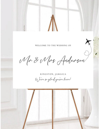 Destination Wedding Welcome Sign, Overseas Travel Wedding Signage, Travel Themed Wedding Sign