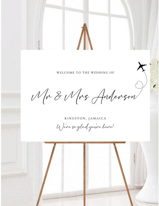 Destination Wedding Welcome Sign, Overseas Travel Wedding Signage, Travel Themed Wedding Sign