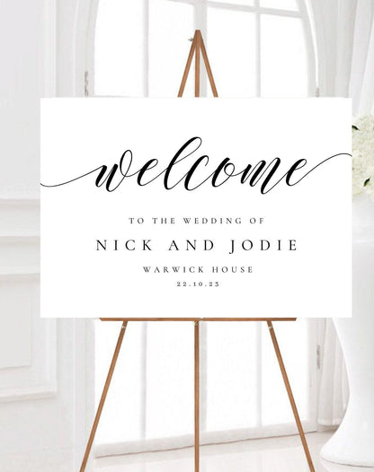 Minimalist Black & White Wedding Welcome Sign, Modern Wedding Sign, Monochrome Welcome Sign, Calligraphy Welcome Sign, Large Wedding Signs