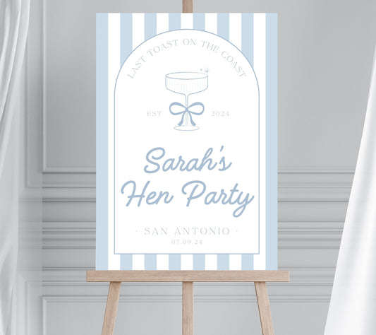 Last Toast on the Coast Hen Party Sign, Beach Themed Bridal Shower, Ibiza Bachelorette, Hen Do Welcome Sign, Cocktail Hen Party Sign