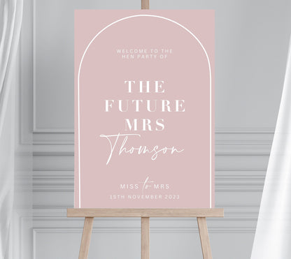 Blush Minimalist Hen Party Sign, Miss to Mrs Sign, Pink The Future Mrs Sign, Hen Party Welcome Sign, Modern Hen Party Sign, Minimalist hens