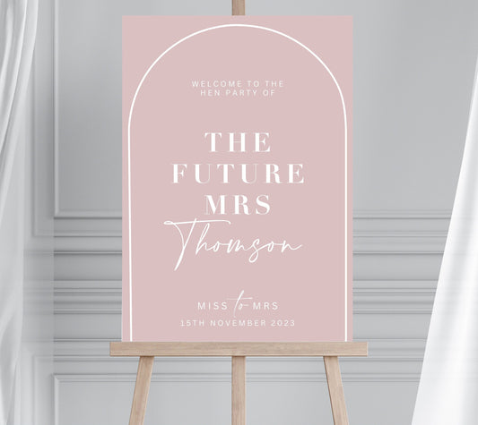 Blush Minimalist Hen Party Sign, Miss to Mrs Sign, Pink The Future Mrs Sign, Hen Party Welcome Sign, Modern Hen Party Sign, Minimalist hens