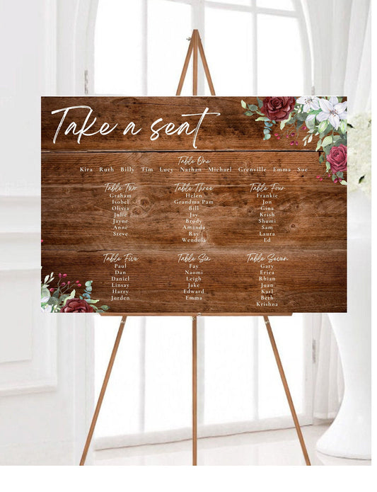 WOODEN EFFECT Wedding Table Plan, Rustic Wooden Seating Chart, Wooden Seating Plan Board, Boho Wedding Signs, Rustic Barn Wedding