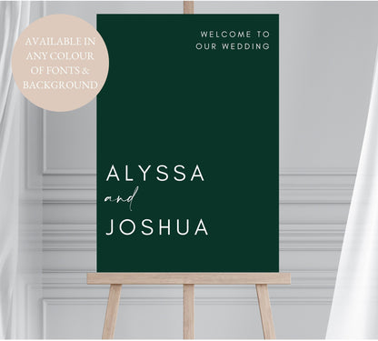 Minimalist Forest Green Wedding Welcome Sign, Dark Green Welcome Sign, Modern Wedding Signage, Emerald Green Welcome Sign