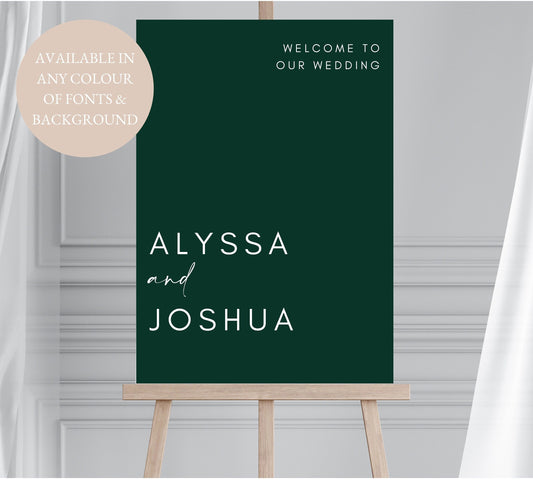 Minimalist Forest Green Wedding Welcome Sign, Dark Green Welcome Sign, Modern Wedding Signage, Emerald Green Welcome Sign