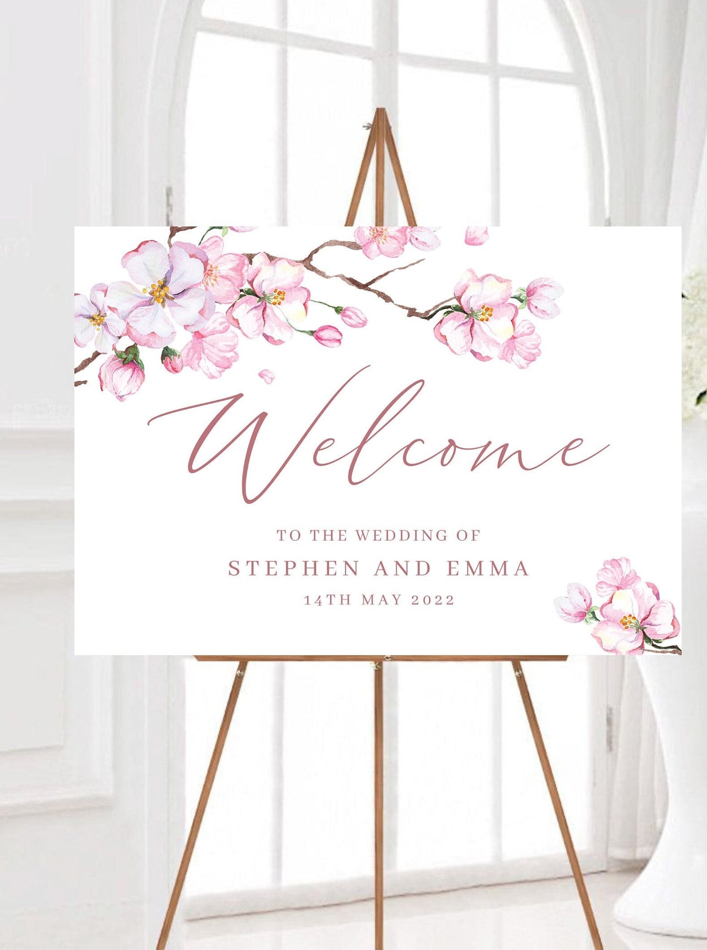 Cherry Blossom Wedding Welcome Sign, Blush Pink Floral Welcome Sign, Sakura Wedding Sign, Pink Wedding Sign