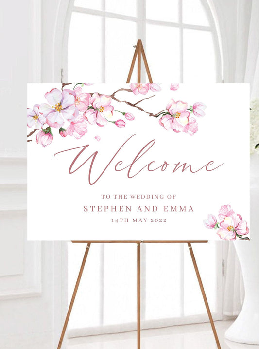 Cherry Blossom Wedding Welcome Sign, Blush Pink Floral Welcome Sign, Sakura Wedding Sign, Pink Wedding Sign